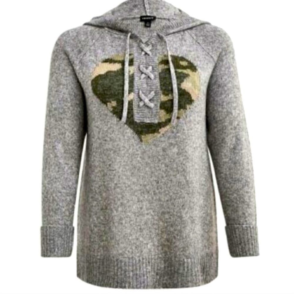 TORRID Chunky Pullover Hooded Camo Heart Raglan Sweater - Picture 4 of 13
